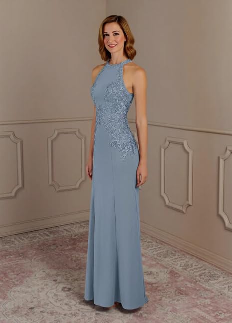 Chiffon Halter Mother of The Bride Dresses Laces Applique Mermaid Mother of The Groom Dresses for Wedding ZD2422