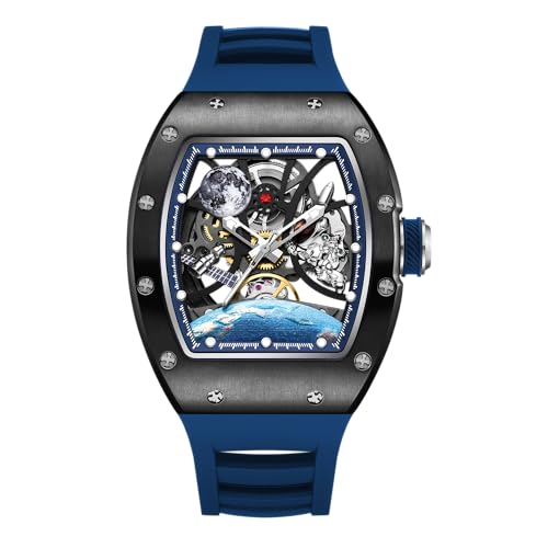 Image of ALIX AL2930 Skeleton Automatic Watch for Men Space Edition Astronaut & Moon Dial with Soft Silicone Strap