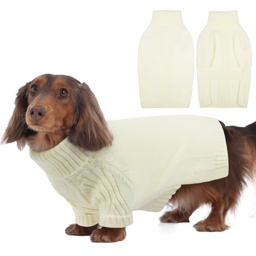 Image of Turtleneck Dog Sweater,Thermal Knitted Sweater for Small Dogs Girl Boy, M | 4-Way Stretchy Fit, Cozy & Warm Pullover Clothes for Fall Winter, Indoor & Outdoor Knitwear, Fit for Frenchie, Dachshund