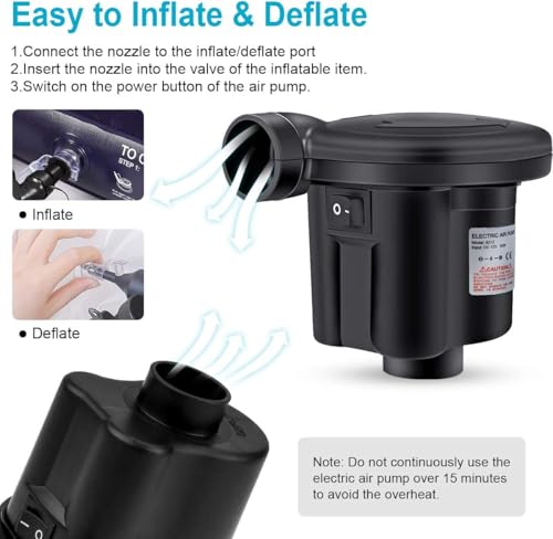 Elektrische Luftpumpe Pumpe mit 3 Luftdüse 2 in 1 Aufblasen und Entleeren Elektropumpe Power Pump für Aufblasbare Luftmatratze Matratze Kissen Bett Boot Schwimmring 4