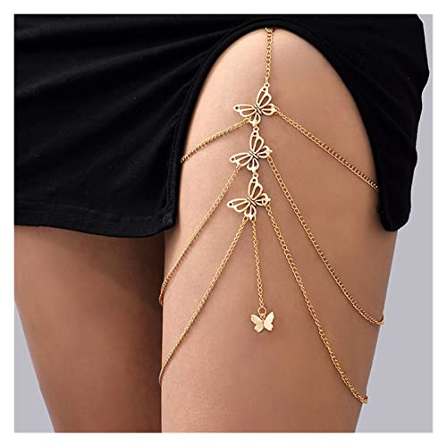 Frauen Schleife Beinketten Frauen Körperschmuck Strand Stil Damen Silber Metall Mehrschichtige Oberschenkelketten (Metal Color : BT247-1, Size : One Size)