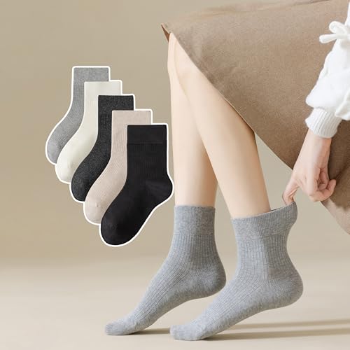 Socks for Women Cotton Qurater Thin Dress Casual Athletic Breathable Ladies Socks 5 Pairs for US Size 5-10(Grey Beige Black)