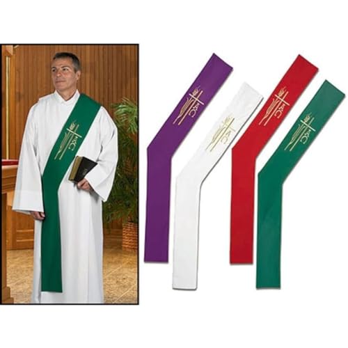 Trinity Church Supply Alpha Omega Deacon Stole Catholic Roman Christian Clergy Priest Vestment Pastor Gift for Weddings, Green Color, 110 Inch Length