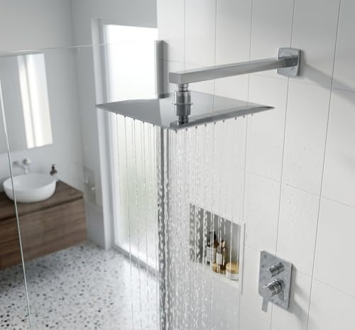 Image of ALTURAS Stainless Steel Square Overhead Shower Rain Shower Head for Bathroom With Arm (8in shower with 12in arm)