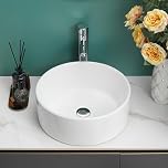 BELOFAY Modern Bathroom Basin Sink, Counter Top White Cloakroom Ceramic Basin for Bathroom, Vanity Cabinet, and Toilet (Round Without Over-Flow)