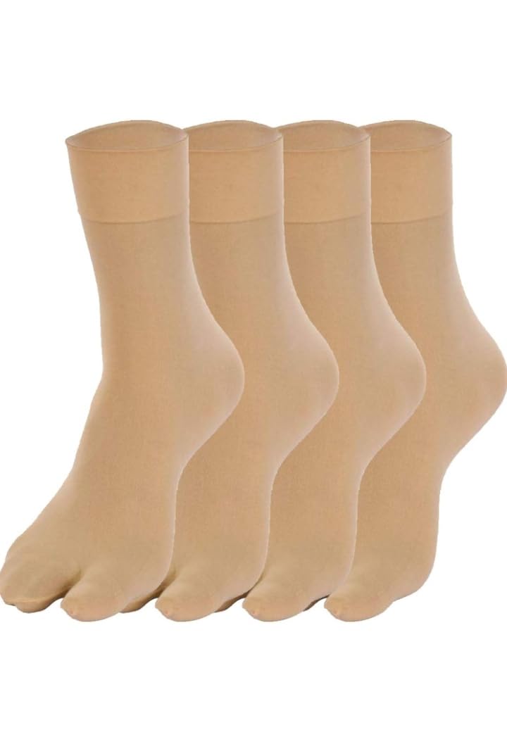 Thin Nylon Summer Casual Socks for Women, Skin Color, Pack of 4-image-46