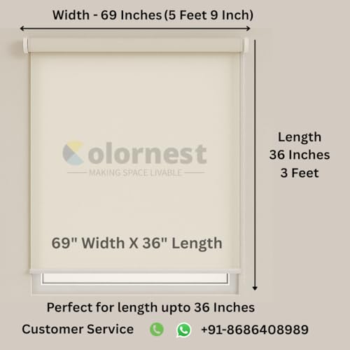 Image of 100% Blackout Roller Blinds for Windows 69 Inch W X 36 Inch L Roll-Up Shades Sun UV Protection for Home & Office, Ivory| Heavy Duty in 38 MM Pole