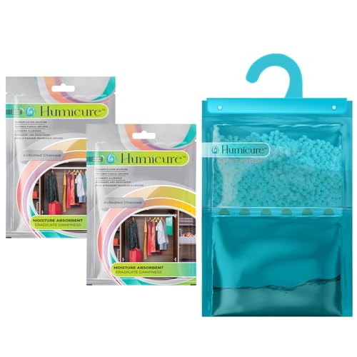 Image of Humicure Moisture Absorber Dehumidifier with 1 Litre Absorption Capacity; Prevents Wardrobe, Bathroom, Kitchen and Bedroom from Mould & Fungus (Pack of 2, 400gram each, Activated Charcoal)
