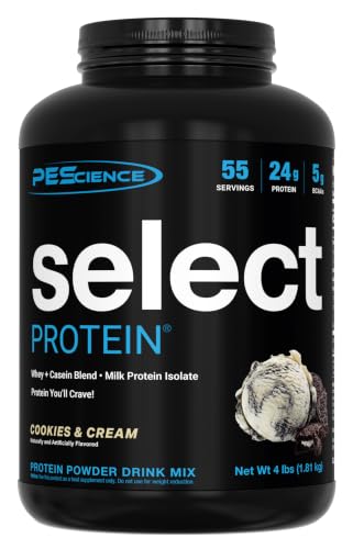 Image of PEScience Select Protein Powder, Whey and Casein Blend, Lean Protein Powder for Women and Men, Low Calorie, Low Carb, Keto Friendly, Gluten Free, Cookies and Cream - 55 Servings