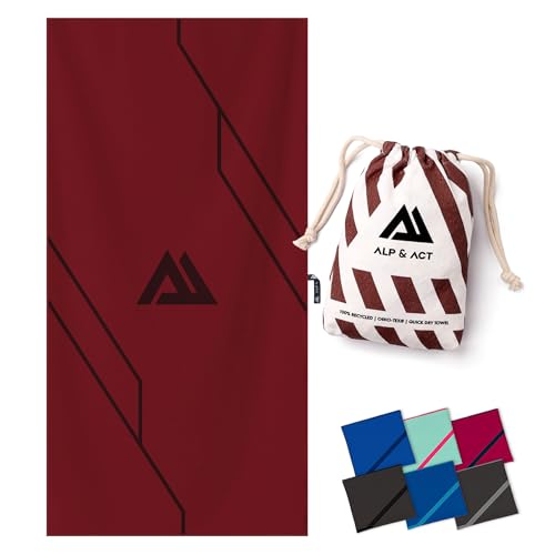 ALP & ACT Serviette Microfibre Sport - 100% Recyclée - Super LÉGÈRE & Séchage Rapide - Grande Serviette : Musculation, Tennis, Salle de Sport - Drap de Bain, Serviettes de Bain, Rouge 180x90