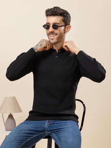 Image of TYSORT Men's Knitted Polo Sweater Casual Full Sleeve Pullover Sweater with Button Collar