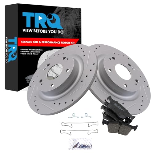 Image of TRQ Performance Rear Brake Pad and Rotor Set Ceramic Coated Drilled Slotted Rotors Compatible with 2017-2020 Honda Civic