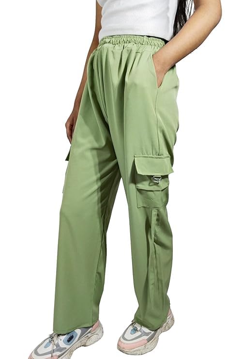 Image of ARYANSH Shoppe 4 Pocket Straight-Fit Cargo Trouser Pants for Kids Girls | Stylish High-Waist Casual Wear with Pockets | Small to XXL