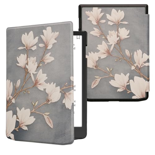 kwmobile Carcasa Compatible con Pocketbook InkPad 4 / Color 3/2 / Vivlio InkPad 4 Funda - Funda con Tapa y Cierre magnético de Cuero sintético - Magnolias