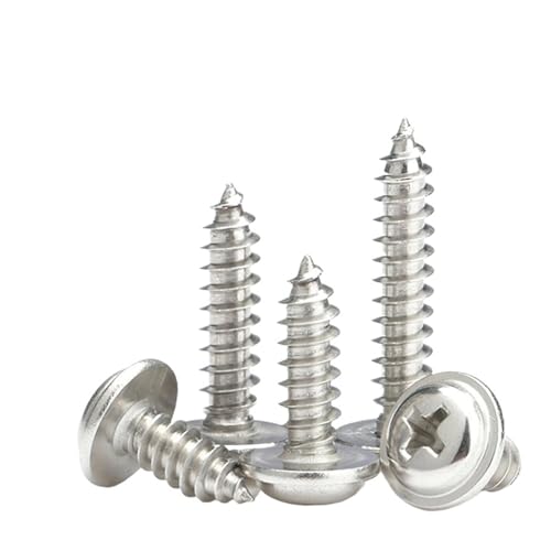 SHENGW(小さな店) 50個/ロット M1.4 M1.7 M2 M2.6 M3 M3.5 M4 M5 304ステンレス鋼 クロスパン丸頭 ワッシャー付き セルフタッピングネジ(5mm x50pcs,M2.6)