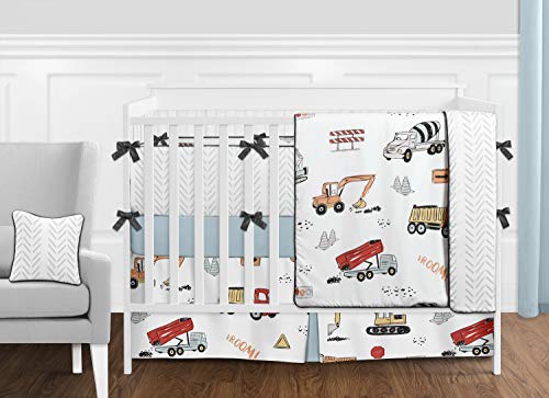 Sweet Jojo Designs Construction Truck Boy Small Fabric Toy Bin Storage Box Chest For Baby Nursery Or Kids Room - Grey Yellow Orange Red And Blue Transportation #TOP5