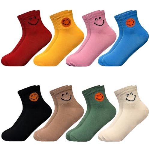 8 Pairs Happy Face Ankle Womens Crew Elastic Socks Length Aesthetic Cute Lightweight Low Cut Gifts for Women