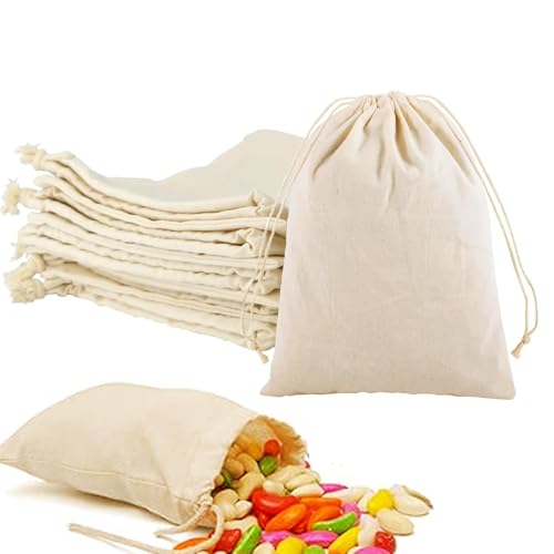 Leylve 12 Pièces Sachets en Coton, 15 X 20 Cm, Petit Sac Tissu, Sac Tissus a Personnaliser, avec Cordon de Serrage, Petits Sacs Cadeaux À Remplir, pour...