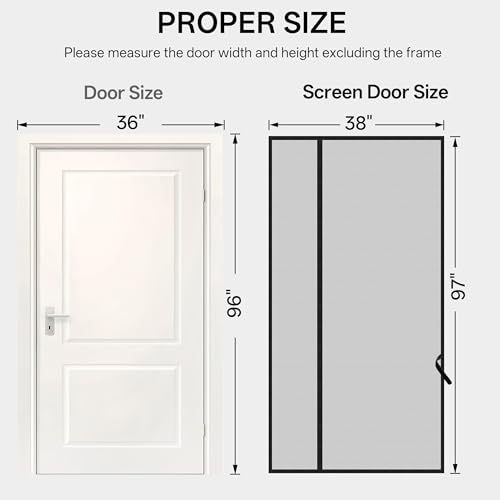 Sunolga Magnetic Screen Door Fits Door Size 36 x 96 Inch, Actual Screen Size 38 x 97 Inch, Reversible Left Right Side Opening, Sturdy Polyester Mesh Curtain Hands Free for Patio, Sliding Door, Black by Sunolga - Used condition - US$16.14