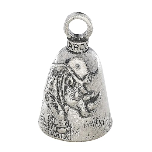 Image of Guardian Bell Rhino Good Luck Bell w /Keyring & Black Velvet Gift Bag | Motorcycle Bell | Lead-Free Pewter | Made in USA