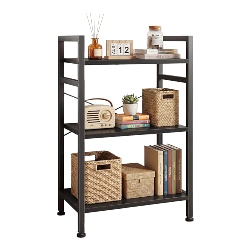 Image of DUMOS 3 Tiers Bookshelf, Classical Book Shelf, Tall Display Shelves in Living Room /Home /Office, Storage Organizer for CDs /Books /Movies, Black