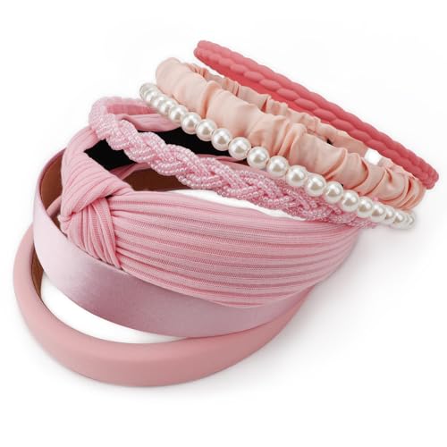 AQOKKA Headbands for Women Girls Cute Headbands Non Slip Floral Padded Pearl Hairbands Fashion Hair Accessories Multi-style Headband Pack