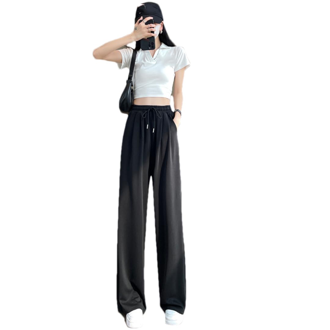 Pulcykp Women Wide Leg Thin High Waist Sagging Narrow Straight Fit Sports Casual Pants