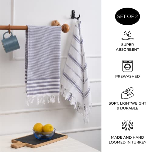 Feshka Turkish Hand Towels Set Of 2-100% Organic Cotton, 18X32 Prewashed Super Absorbent Peshtemal Towel For Hand, Kitchen, Face, Hair, Gym, Dishcloth, Yoga, Tea, Farmhouse Boho Decor (Purple) #TOP1
