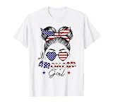 All american girl 4th of july women messy bun usa flag T-Shirt