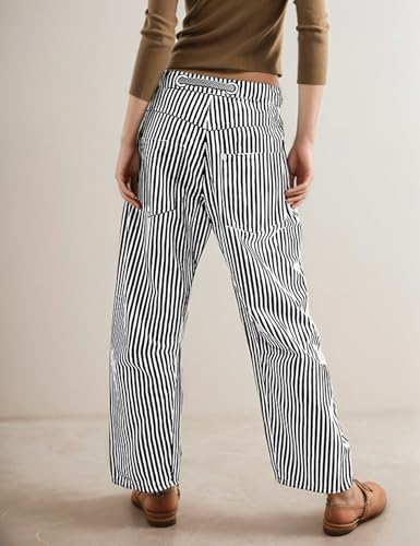 Barrel Jeans for Women Striped Drawstring Patchwork Pants Wide Leg Boyfriend Denim Pants2