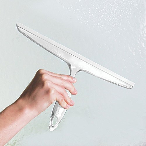 iDesign Plastic Bath Squeegee for Glass with Suction Hook Holder – 12", Clear - Thumbnail 5