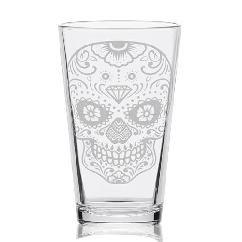 SUGAR SKULL Engraved Pint Glass | 16oz Rim Tempered | Day Of The ...