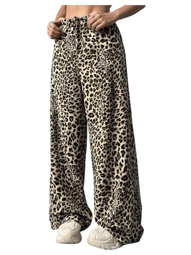 GORGLITTER Girl's Cheetah Leopard Pants Wide Leg Baggy Y2k Sweatpants Streetwear