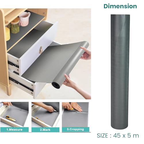 Image of Go Hooked EVA Anti Slip Fridge Mat Roll 45cm x 5m | Waterproof Shelf Liner for Kitchen Cabinet, Drawer, Refrigerator & Wardrobe | Food Grade Washable Cuttable Reusable Place Mat (Grey)