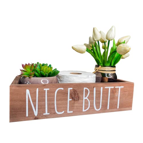 YELLOW LOTUS Wooden Toilet Tray Tank Topper - 14 inch Wood Toilet Paper Box for Back of Toilet, Funny Bathroom Decor Accessories, Tissue Holder, Farmhouse Decoration, Funny Gag Gifts , Brown