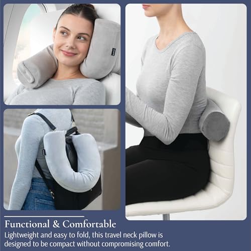 Image of Brookstone Free Form Travel Pillow Lightweight Flexible Memory Foam Pillow | Adjustable Internal Spine Shapes Into a U, Roll or Curve for Neck, Back or Side-Sleeper Support, Foldable for Any Trip
