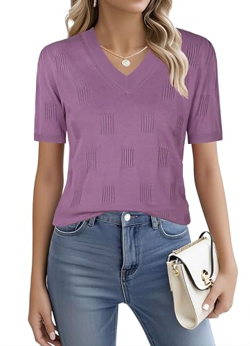 Image of Ninedaily Women's Tops Short Sleeve Sweater Knit T-Shirts Dressy Casual Blouses