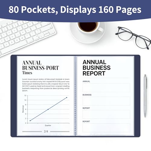 SOYIRI 2 Stück Sichtbuch A4, Präsentationsmappe Mit 80 Taschen für Schule und Büro(Blau)