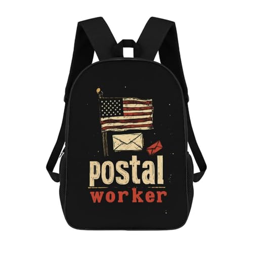 Postal Worker U.S. Flag 17 Inch Backpack Classic Travel Daypack with Adjustable Shoulder Straps for Men Women