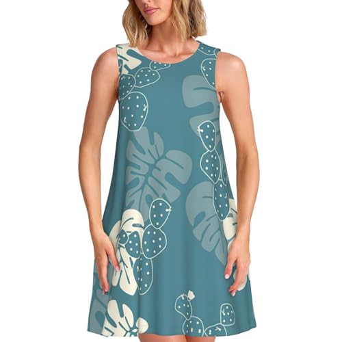 Robe d'été sans manches avec poches pratiques et motif feuilles tendance