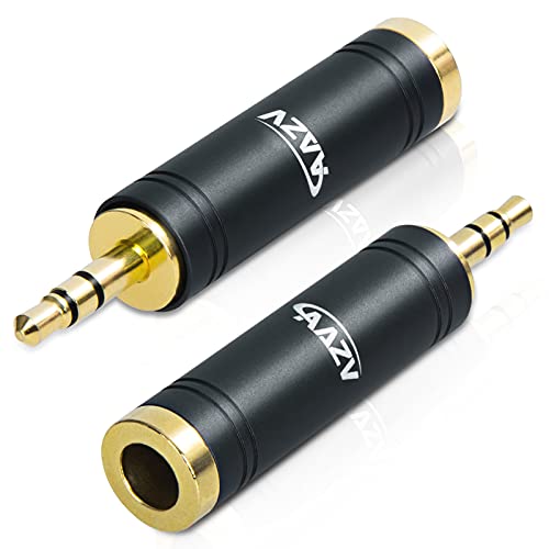 AAZV 1 4 to 3.5mm Stereo Pure Copper Adapter, 1 8 (6.35mm)Plug Male to 1 4 (3.5mm)Jack Female Stereo Adapter Mini Jack Aux Converter Compatible with Speaker Headphone, Amp Adapte - Black, 2 Pack