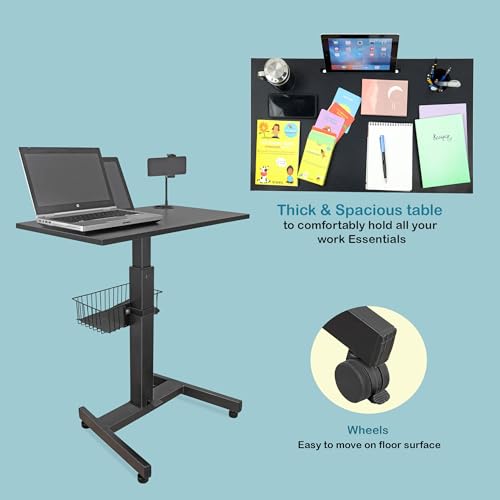 Image of Isomars Ergonomic Height Adjustable Laptop Table. Sit Stand Table with Lockable Wheels. Standing Desk for Home & Office with Adjustable Height