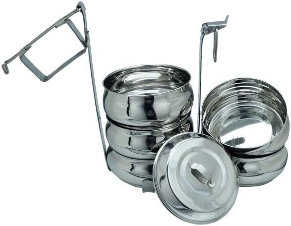 ROYAL SAPPHIRE Stainless Steel Belly Tiffin Food Carrier, Tiffin Lunch Box With 5 Container, 25 cm