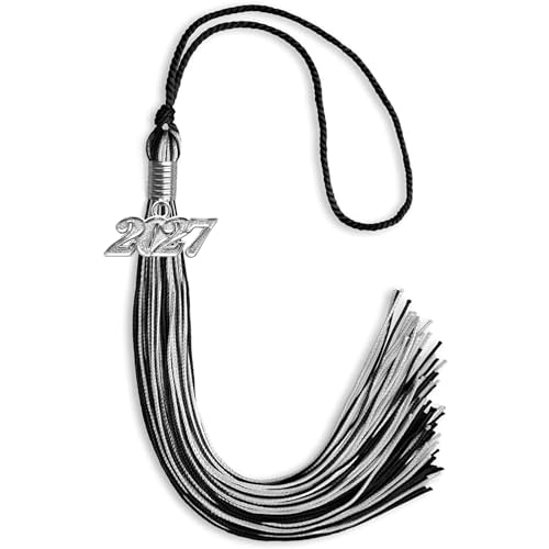 Endea Graduation Mixed Double Color Tassel with Silver Date Drop (Black/Silver, 2027)