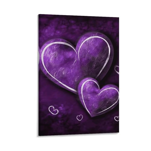 Peinture sur toile avec cœurs violets résistante pour bureau et chambre