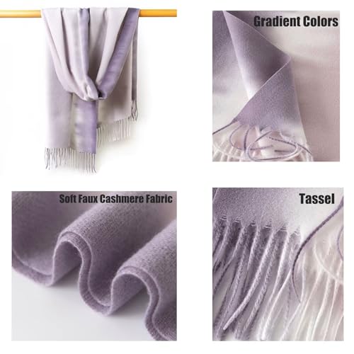 Gradient-Scarf for Women, Winter-Fall Soft-Warm Faux-Cashmere Shawl Wrap Lightweight Scarves with Tassels(26" x 71")4