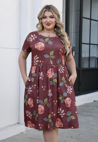 Image of Nemidor Women Plus Size Casual Dress Midi Flt Flare Pocket