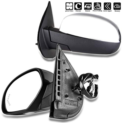 OCPTY Black Left Side Mirror Fit for 2007-2013 Chevy Silverado 1500 Metallic Finish Mirror Glass Power Folding Heated Turn Signal Memory Puddle Lamp