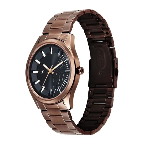 Image of Fastrack Wild Poison Dart Frogs Black Dial IP Brown Sheet Metal Strap Watch for Men - 3317QM04