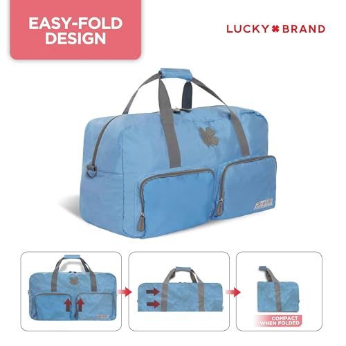 Image of Lucky Brand Unisex Adult Large Duffle Adjustable Shoulder Strap Foldable Overnight Weekender Bag, Light Blue, 65L, Lky-325-46-65